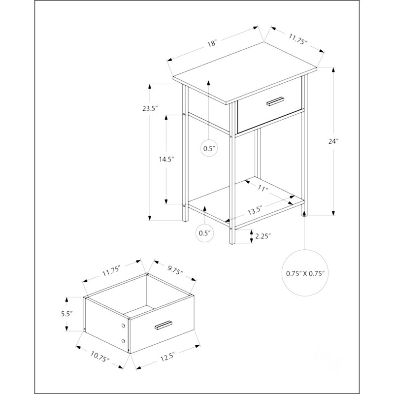Table d'appoint rectangulaire avec tiroir de rangement, Blanc