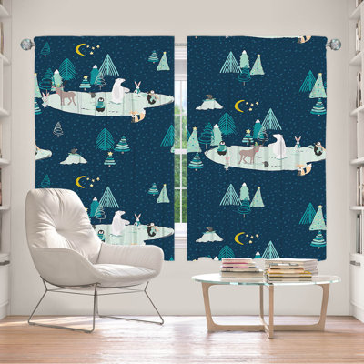 Lined Window Curtains 2-panel Set for Window Size Metka Hiti Wildlife Night Ice Skating I
