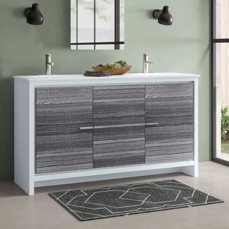 Meraris 59.125'' Double Bathroom Vanity with Quartz/Ceramic Undercount Sink Top