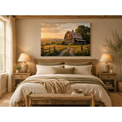 «Barn Road at Golden Hour», art de campagne sur toile tendue