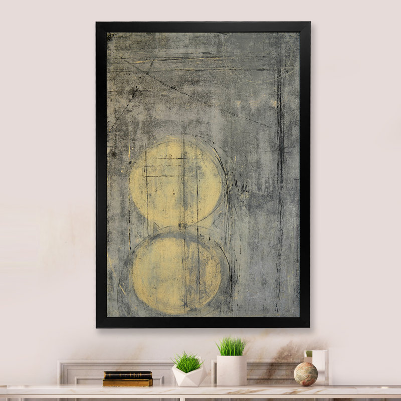 Composition grise et beige tendance - peinture sur toile, Cadre noir, H 20 po x l 12 po x P 1 po