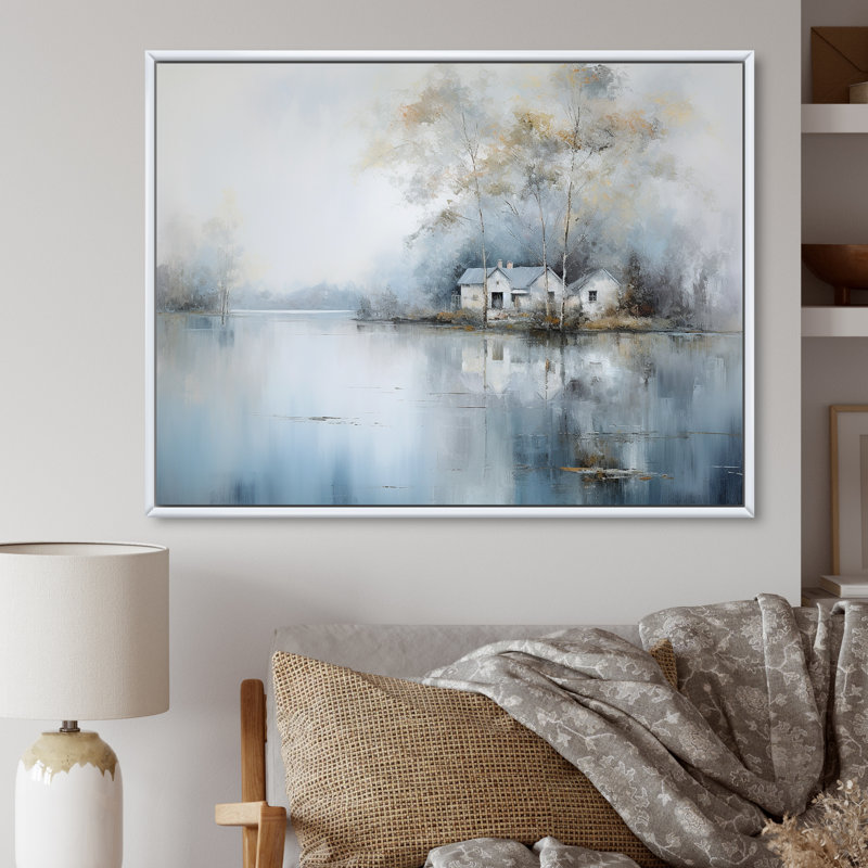 Lakeside House Serenity sur impression sur toile, Cadre flottant blanc, H 30 po x l 40 po x P 1,5 po