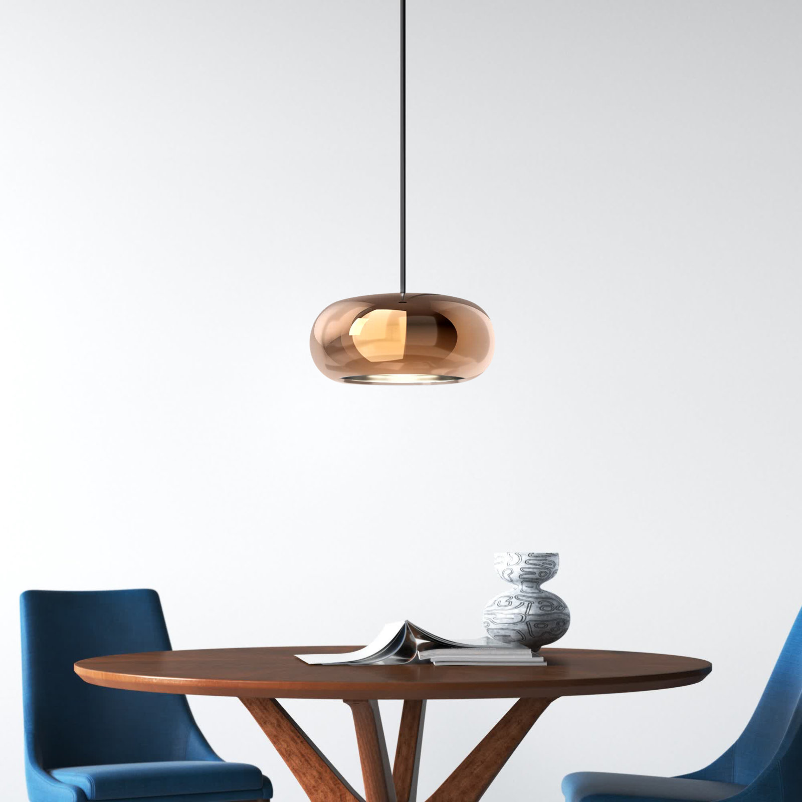 1-Light Single Drum LED Pendant, Copper