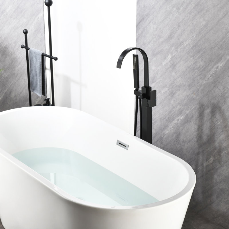 Robinet de baignoire autoportant à poignée simple avec douche à main, Noir mat