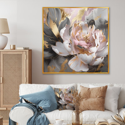 Marble Pink Gold Peony Flower IV - Floral Peony Wall Art Prints