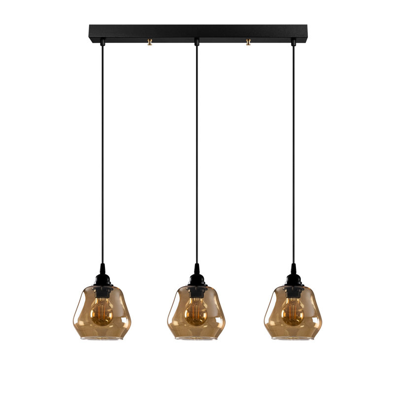 Élégant lustre nostalgie, doré et noir, hauteur réglable 43,3 po x 5,9 po | Corps en métal avec capuchon en verre, type de douille: 3 x E27 Max 40W | Design scandinave glamour, parfait pour les salles à manger et les espaces de vie