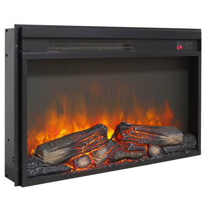 26 Inch Electric Fireplace Insert, Ultra Thin Heater With Log Set & Realistic Flame, Remote Control With Timer, Overheating Protection