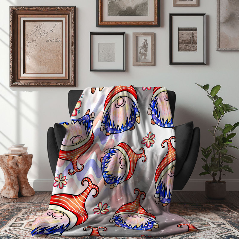 Motif Groovy - 1 pièce Sherpa Premium, Grand lit, Orange / bleu / blanc abstrait