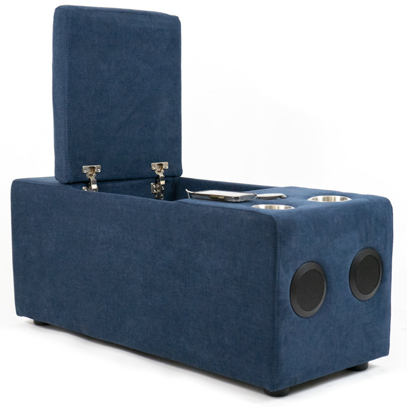 Canapé modulaire 5 pièces Sunset Trading Pixie | Canapé modulaire en L | Supports de porte-gobelets de rangement USB Bluetooth | Tissu bleu marine et crème