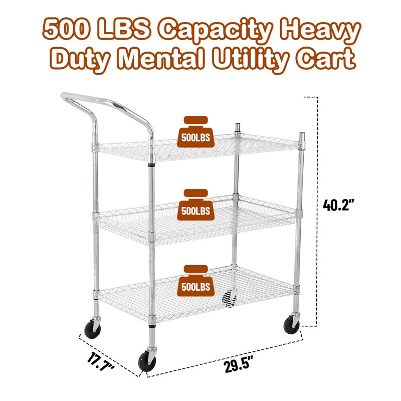 Metal Mesh Cart With Wheels, 40.2" H x 17" W  x 29.5" D