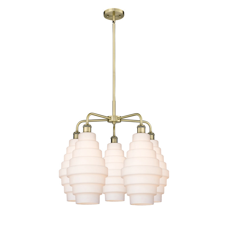 Lustre unique à 5 lumières Bedrie, Blanc, Laiton antique