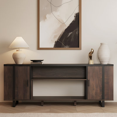 Modern Detachable Fireplace TV Stand, Dark Wood & Black, 183x39.5x76cm, Metal, Living & Media Room