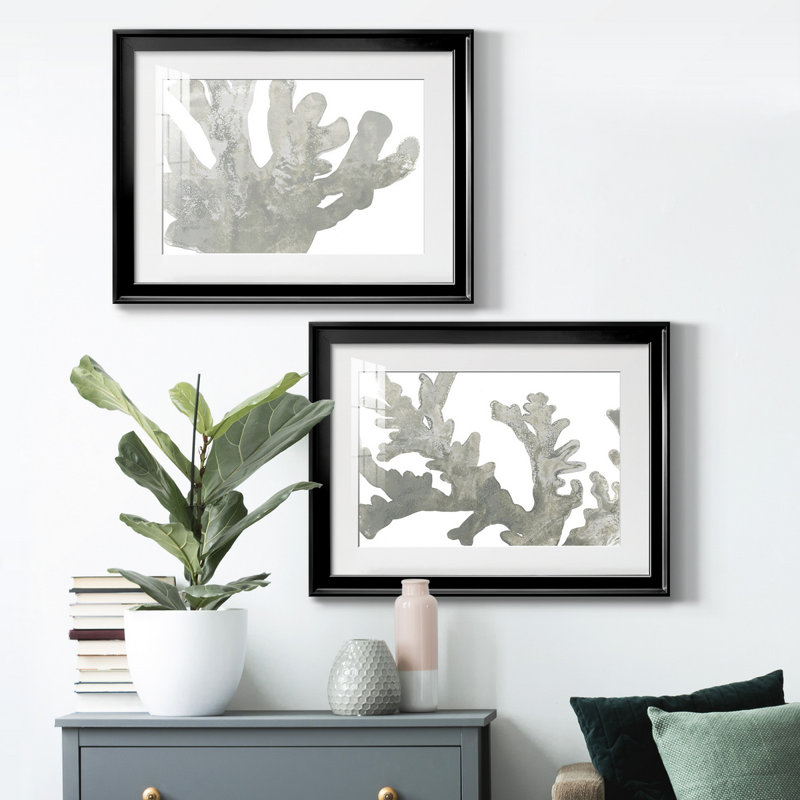 Corail macro en pierre I - Étude nautique antique, sous passe-partout et encadré sous verre acrylique, lot de 2, décoration murale côtière pour salon