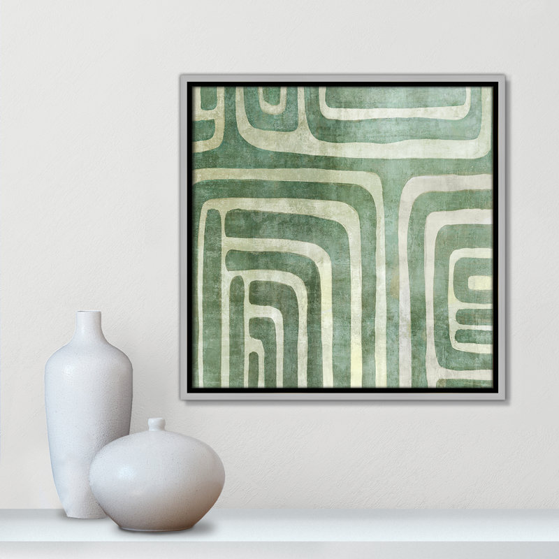 «Whimsical Green II» par Emma Peal, Toile argentée avec cadre flottant, Pas de tapis, 17.5" H x 17.5" W x 2" D