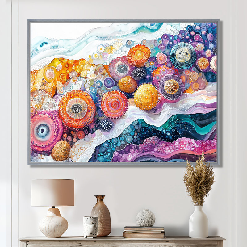 Harger abstrait, oursin et corail paysage I - oursin, art mural, Argent argent, Impression encadrée flottante