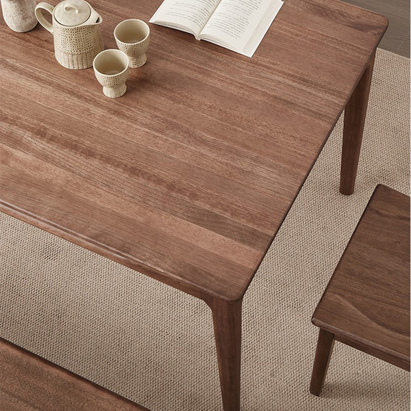 Dining Room Rectangular Simple Table 6 - Person Walnut Solid Wood Solid Wood Top Four Leg Dining Set