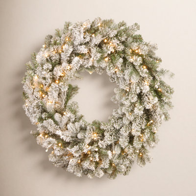 Snowy Sheffield Spruce Wreath with Twinkly LED Lights