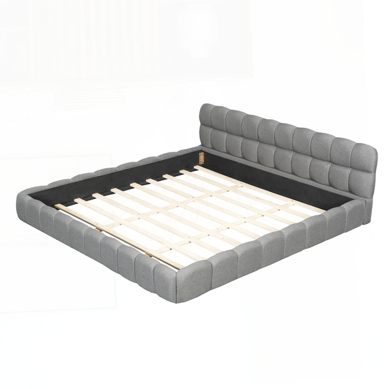 Très grand lit tapissier avec base solide, Gris