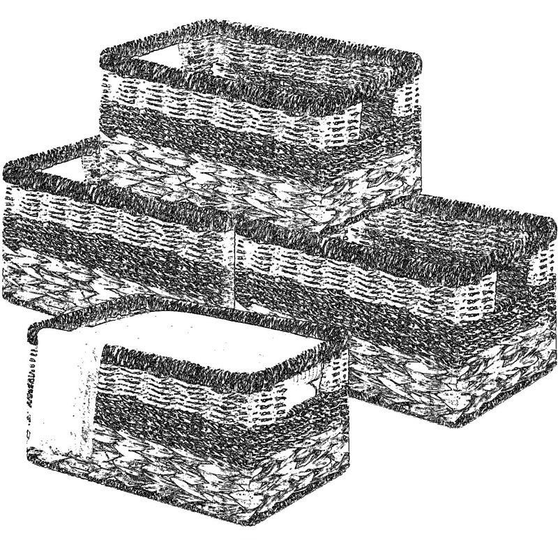 Paniers de rangement tissés naturels avec poignées, paquet de 4 cubes de rangement carrés en osier pour tablettes, chambre à coucher et rangement