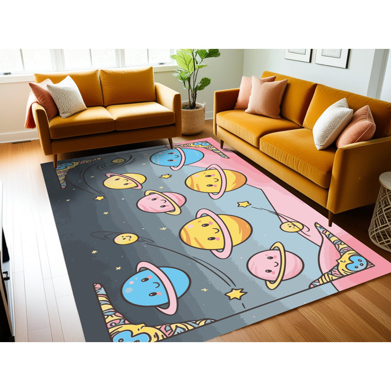 Dakota Fields Washable Space Planets Astronauts Kids Rug_Space024, Rectangle 2' x 3'