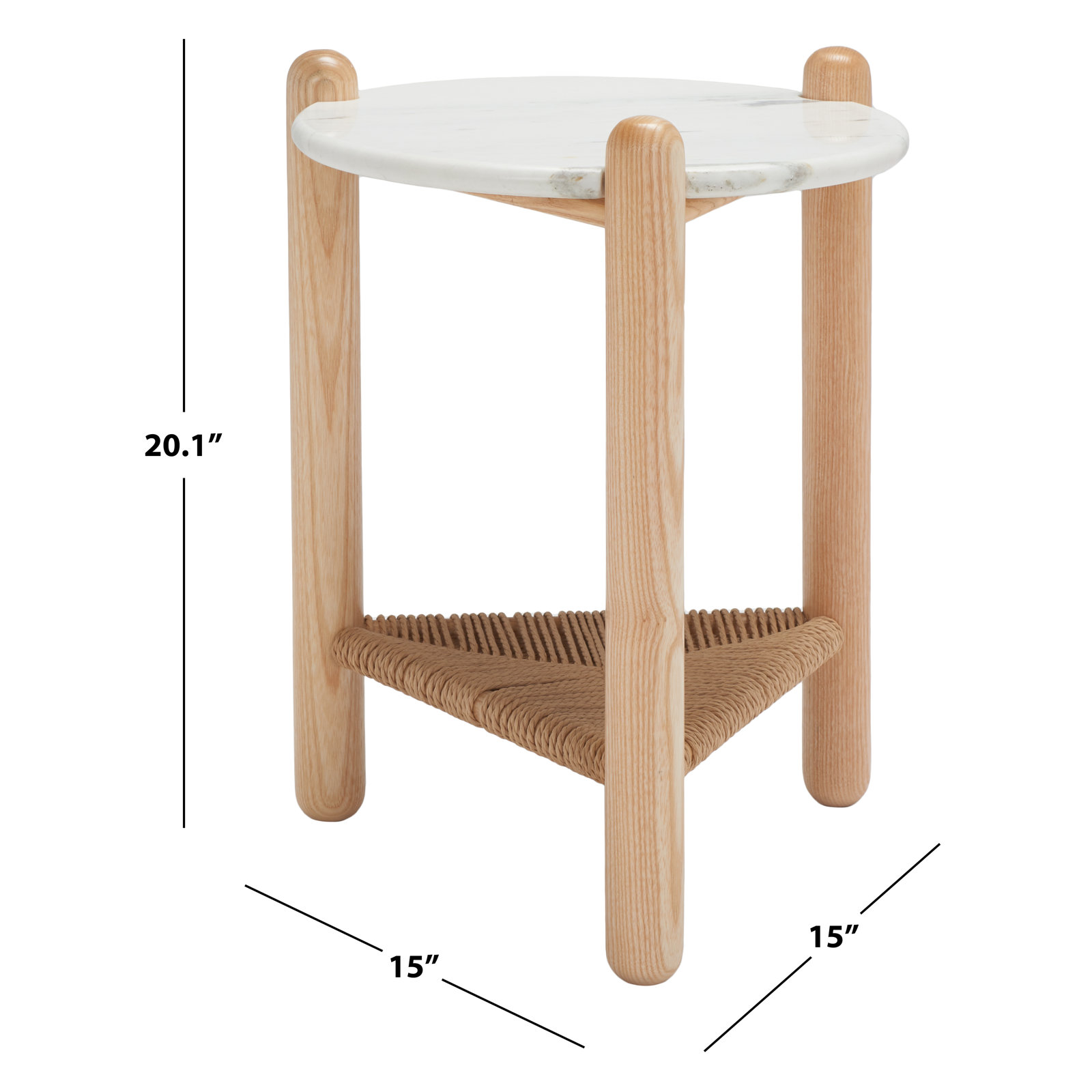 Trish End Table, White Marble, Natural