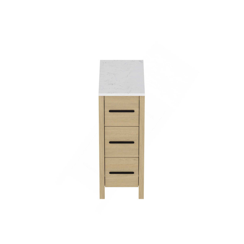 Armoire de rangement de meuble-lavabo autoportante avec comptoir et 3 tiroirs à fermeture en douceur pour espaces minimalistes modernes (sans lavabo)