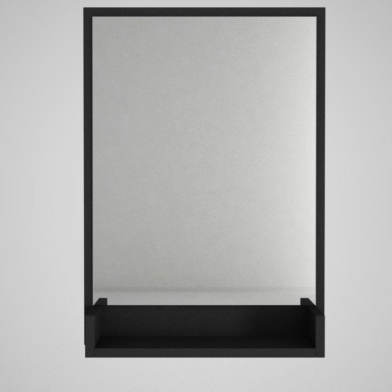 Miroir décoratif moderne avec fixation murale, finition noire, 17,7 po x 29,5 po | 100% panneau de particules enduit de mélamine, épaisseur: 0,7 pouce | Comprend une tablette (14,9 po x 4,7 po) pour un rangement et une présentation élégants