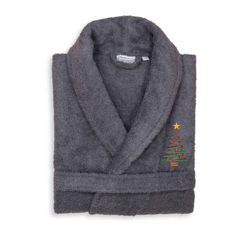 Peignoir en coton de noël brodé 100% coton turc, H 49 po x l 25 po, Gris
