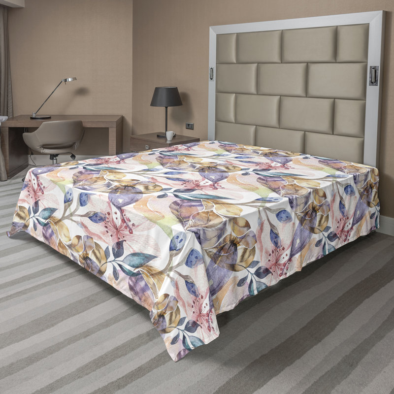 Ambesonne Flowers Flat Sheet Nostalgia Farmhouse, Eggshell Teal Multicolor