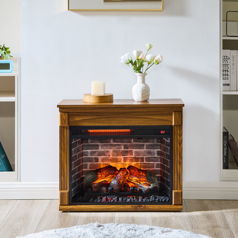 Tv Media Entertainment W/ 28" Electric Fireplace - 1 To 9 Hours Timing Function, Realistic Flame, Easy Mobility Caster Wheels 64F 82F Temperature Range, Overheat Protection, Replaceable Heater
