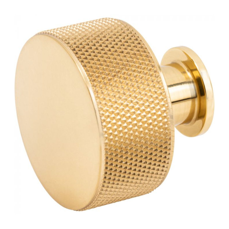 Beliza Cylindrical Knurled Knob, Polished Brass, 15/16"