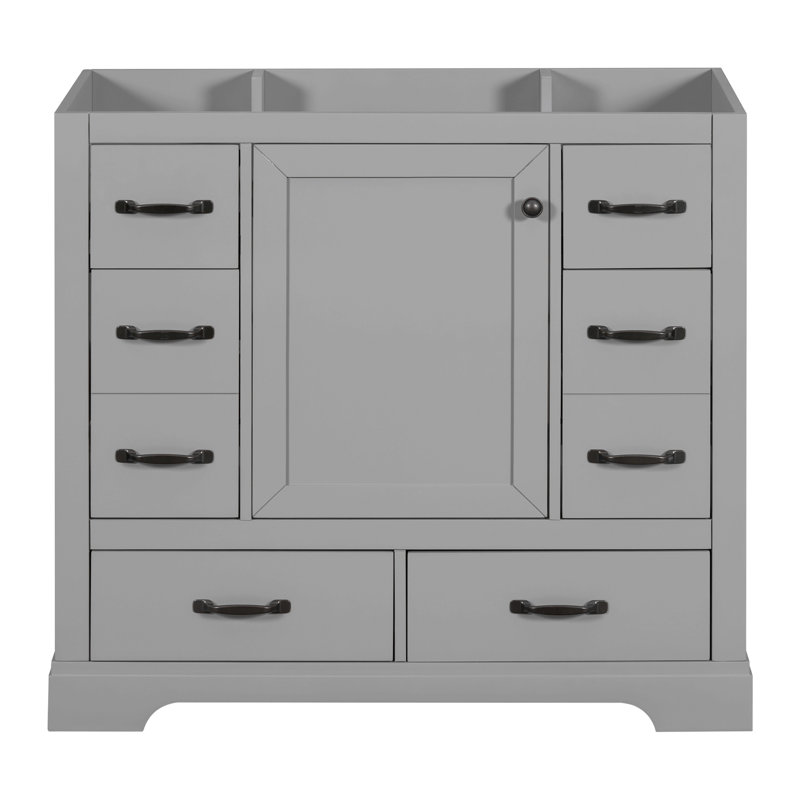 36" Bathroom Vanity Without Sink, Cabinet Base Only, Six Drawers, Multi-Functional Drawer Divider, Adjustable Shelf, Grey