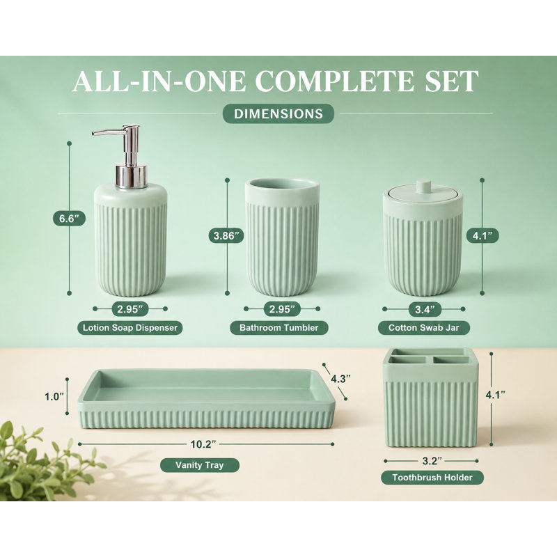 Green Bathroom Accessories Set 5 Pcs