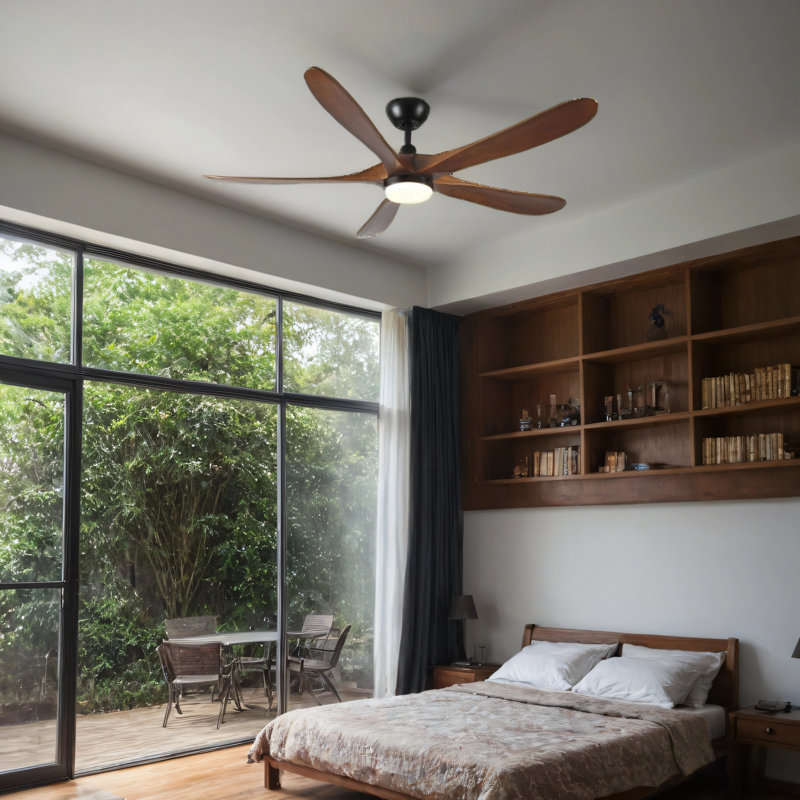 Ventilateur de plafond à 5 pales en bois massif de 52 pouces, 52"