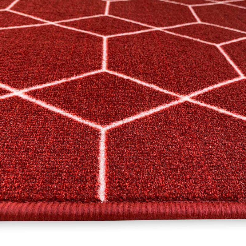 Tapis rouge à motif géométrique Devoe, Tapis de couloir 2 pi 2 po x 24 pi