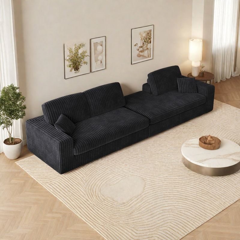 114.5'Modern Corduroy Modular Foam Sofa, Recliner Seat Reversible Sofa, 2-In-1 Sofa With Recliner And L-Shaped Sofa Combination With Three Cushion Neck Pillow Combination And Two Throw Pillows