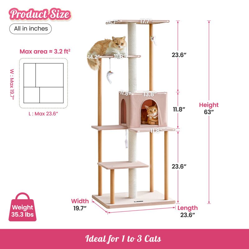 Dhanveer 63'' H Cat Tree, Pink
