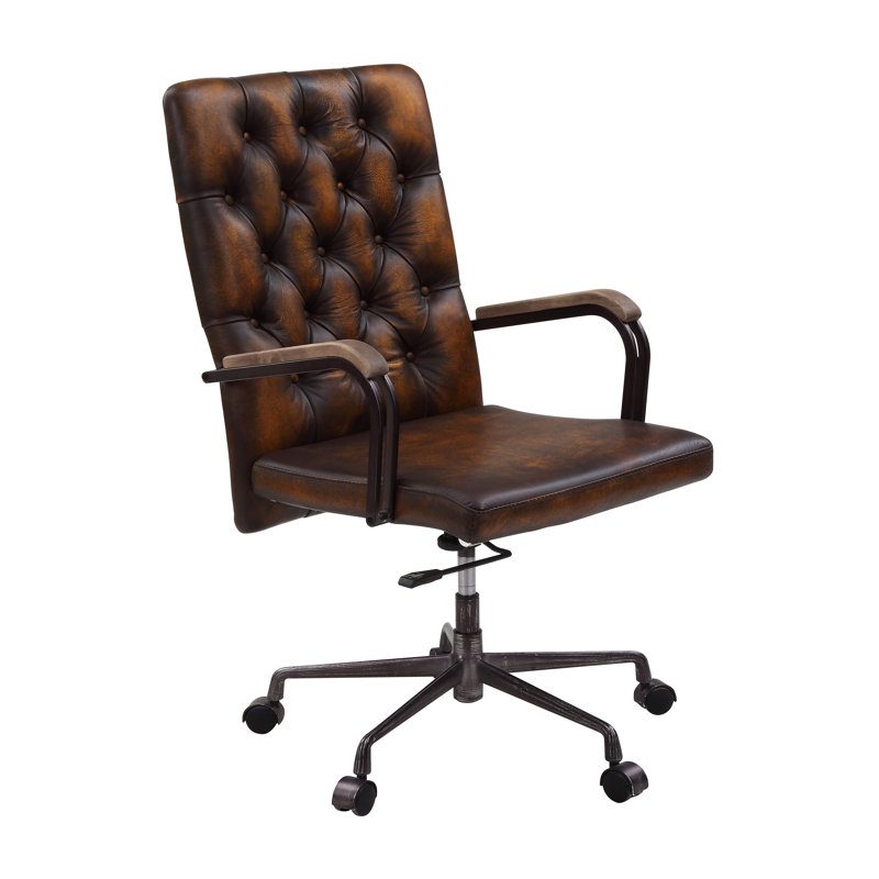 Chaise de bureau pivotante en cuir fleur brun