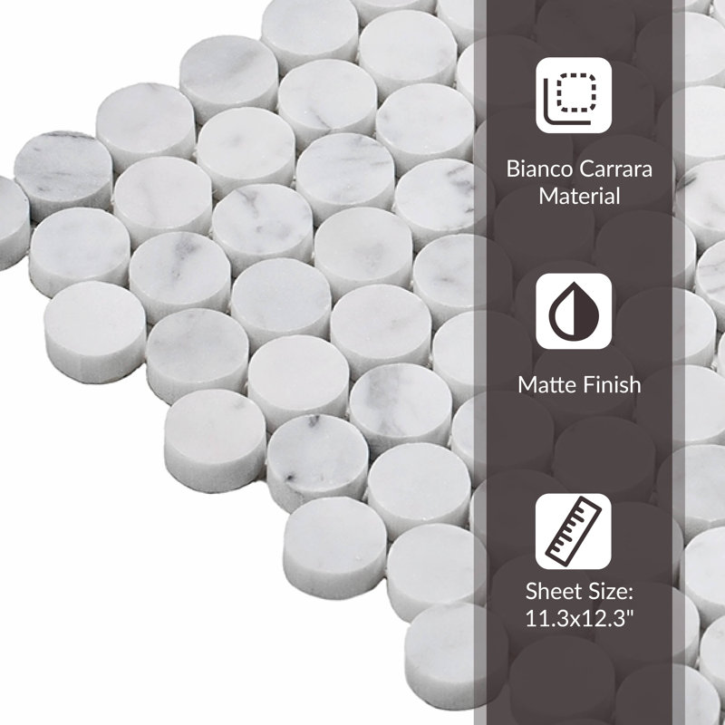 12.3" x 11.3" Natural Stone Mosaic Sheet Wall & Floor Tile, White/Gray