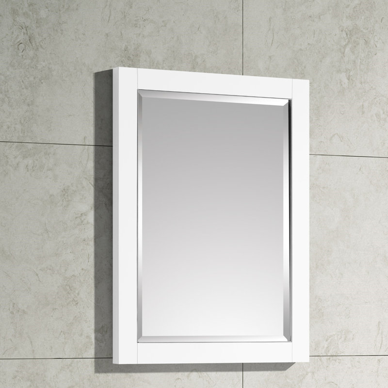 Mason Rectangle Solid Wood Beveled Mirror, White/Silver, 32" H x 24" W