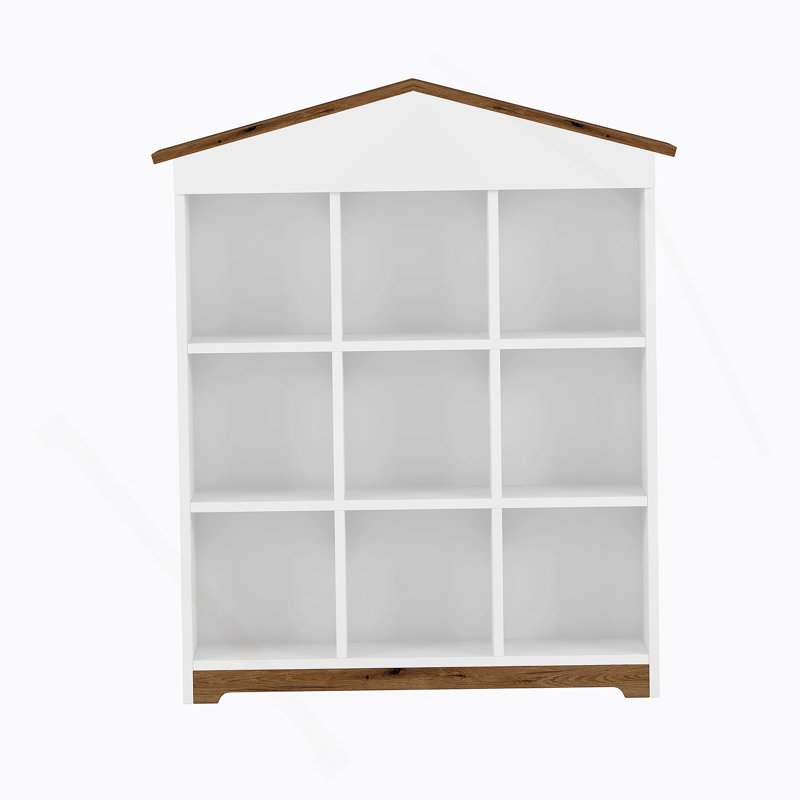 House-Shaped Storage Rack With Nine Storage Compartments, Three-Layer Storage Shelf With Colorblock Design, Brown/White