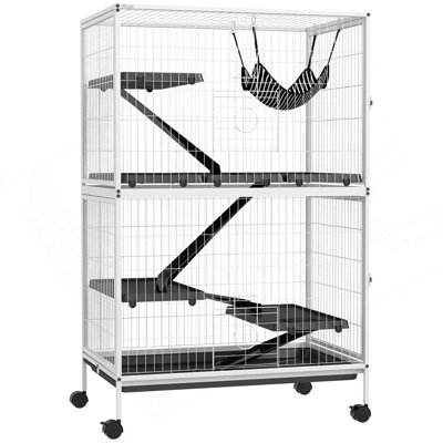Cage pour petits animaux H 50 po à 5 niveaux Pawhut, cage pour furet, grande cage Chinchilla avec accessoire de hamac en fil d'acier robuste, abri pour petit animal avec 4 portes, plateau amovible, blanc