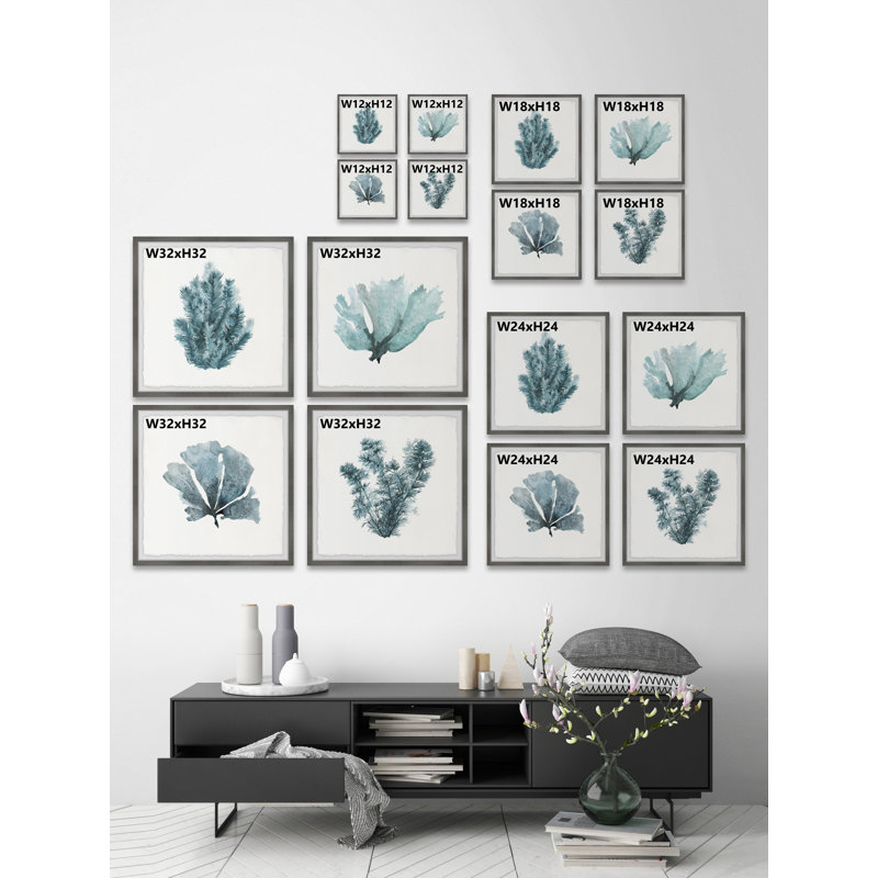 « verts ii », ensemble de 4 reproductions de peintures à l’aquarelle encadrées, H 18 po x l 18 po x L 1,5 po