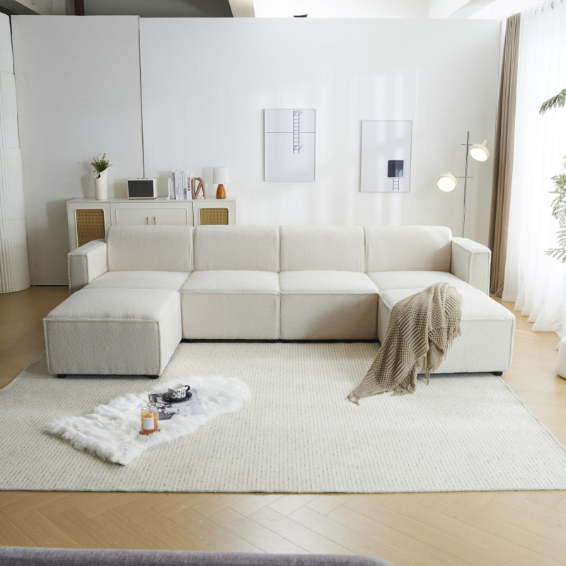 Ahmiah 4 Seater Fabric Sofa, Cream