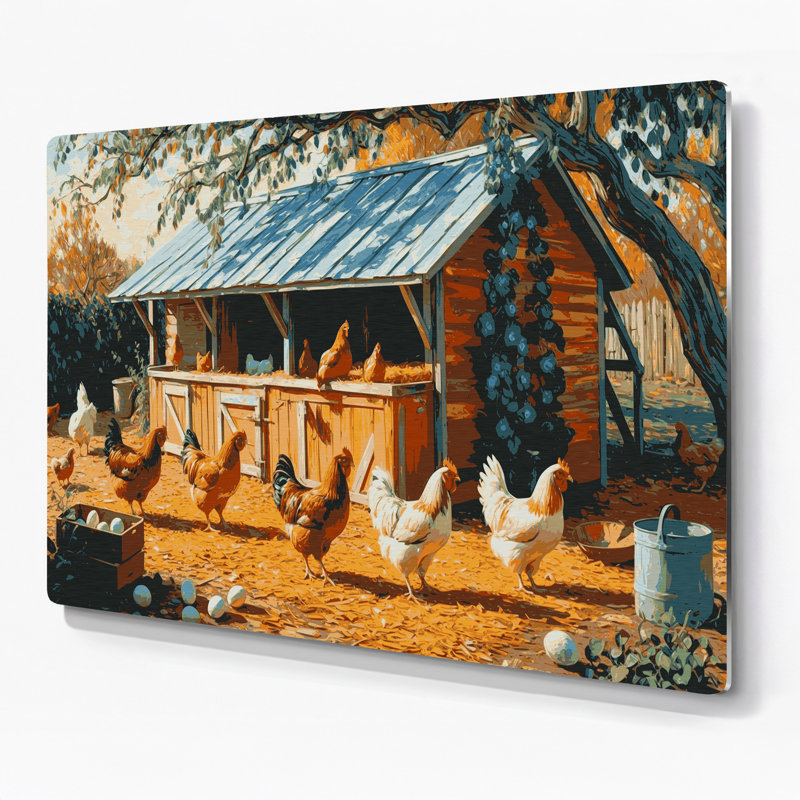 Ferme, poulailler, art mural en métal brun, H 11 po x l 14 po