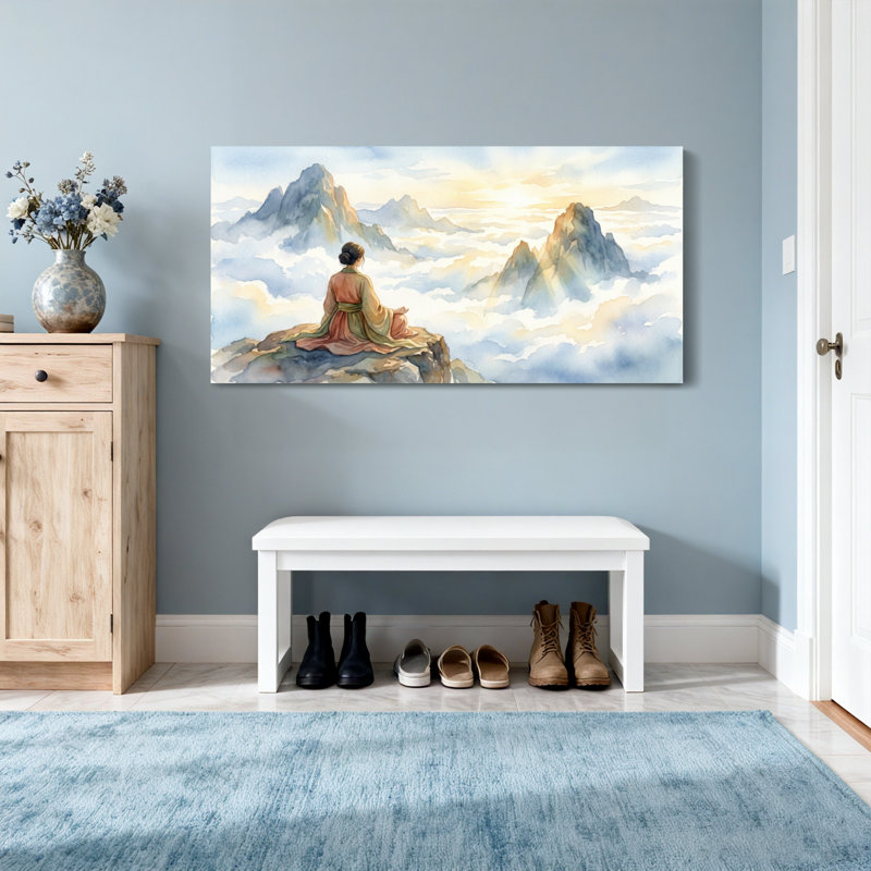 Art abstrait abstrait paysage de montagne, H 16 po x l 32 po