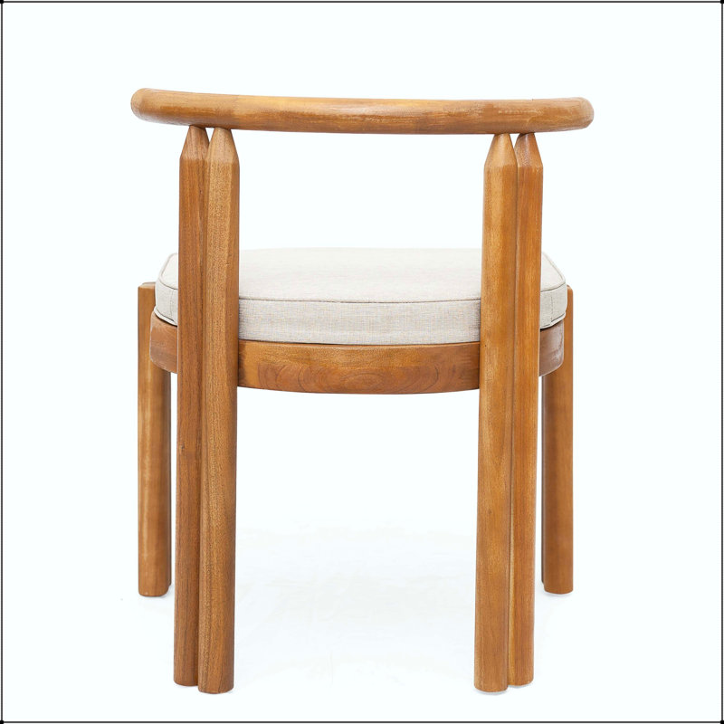 Chaise de salle à manger sans accoudoirs en bois d'acacia avec coussin beige et finition teck (ensemble de 2)