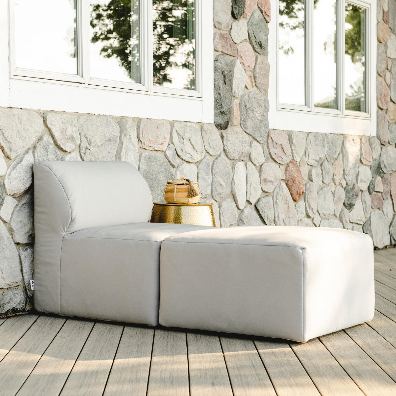Big Joe Patio Outdoor Lounge Chair & Ottoman Set, Light Gray