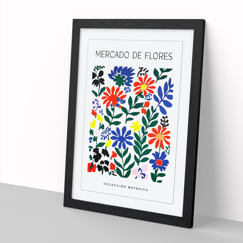 Botanical Flower Market Exhibition No.8 - Single Picture Frame Print on Wood, 34cm H x 25cm W x 2cm D