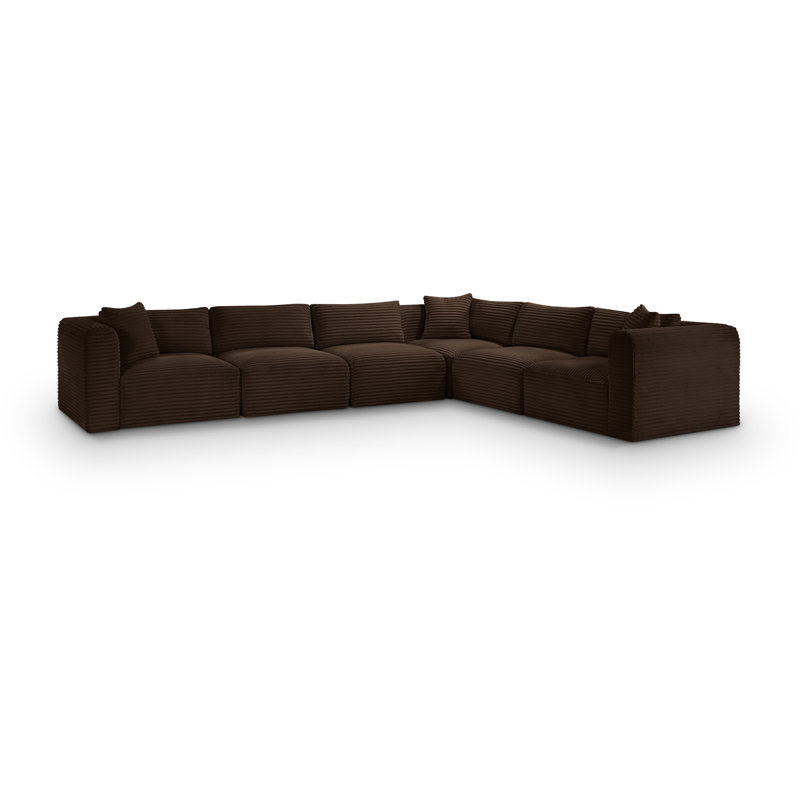 Canapé modulaire en L Carmean Performance, Velours côtelé texturé brun, 3 sans accoudoirs, 3 en coin